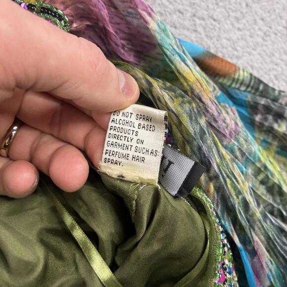 Jovani Women’s 2 Peacock Print Sequin Silk Open Back Halter Long Prom Gown Dress - Picture 11 of 12